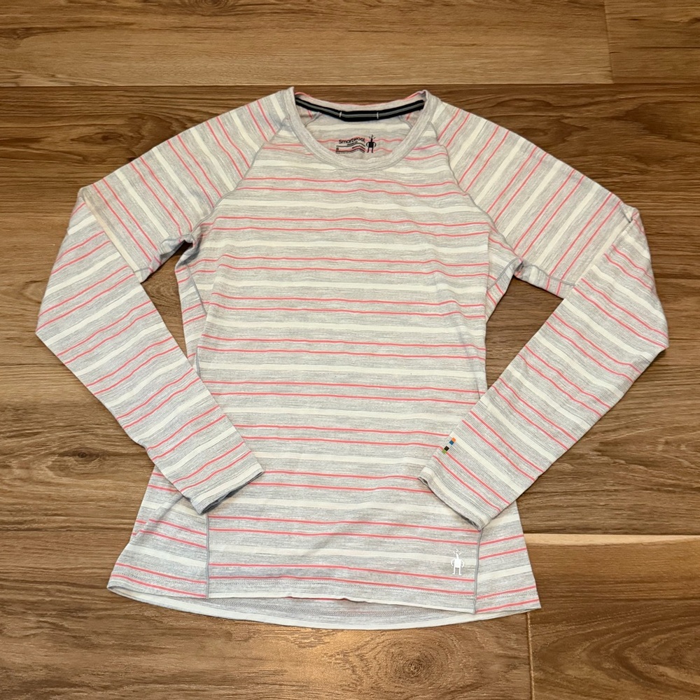 Smartwool sz XS Merino Wool Base Layer Pink Striped Long Sleeve Shirt